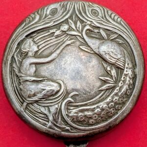 Antique Art Nouveau Sterling Silver Lady & Bird Pill/Trinket Box